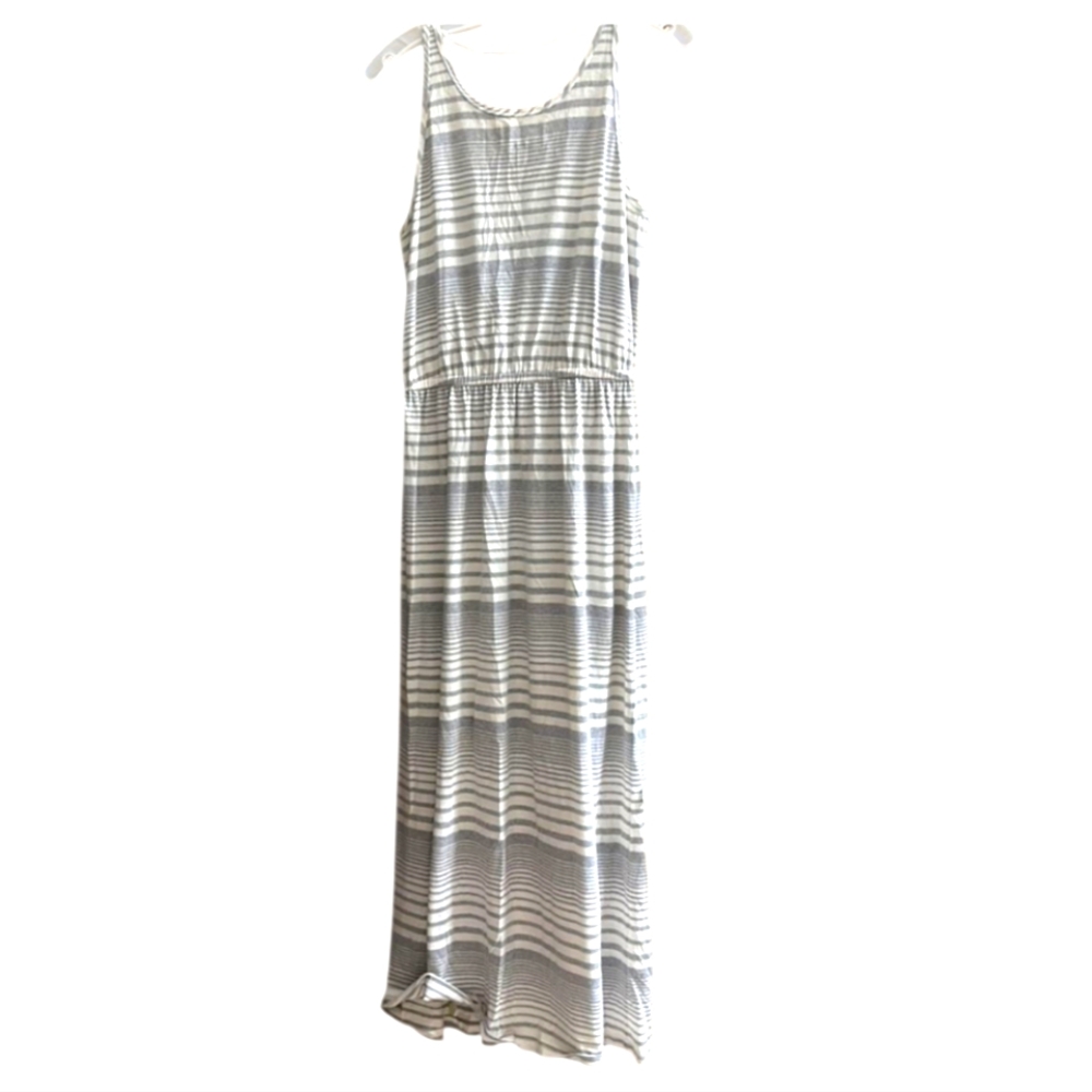 Two By Vince Camuto Striped Midi Dress Gray/White Sleeveless Scoop Neck MED NWT - Picture 4 of 8